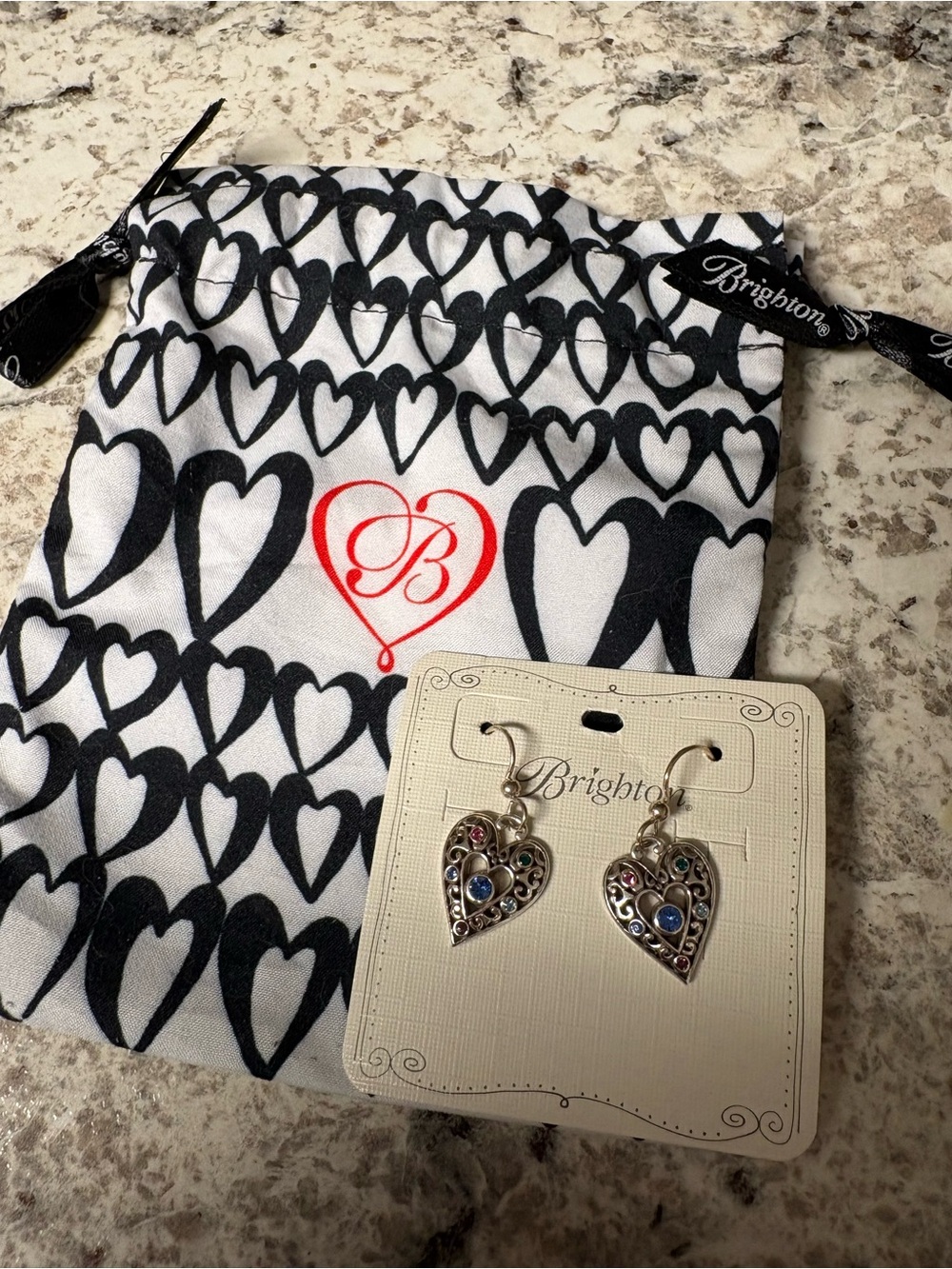 Brighton Black and White Heart Pouch with Subtle Pink Earring Accents